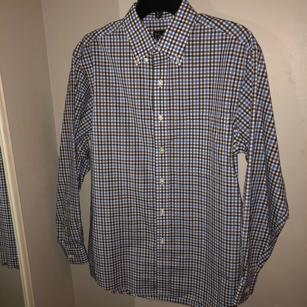 brown and blue jos. a. bank dress shirt